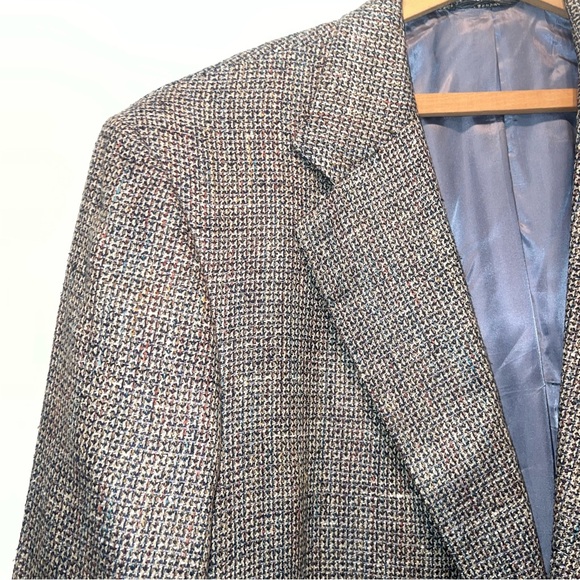 Vintage Tweed Sport Coat Blazer with Elbow Pads Brown Tan Men’s 46R Back Detail - Picture 2 of 14